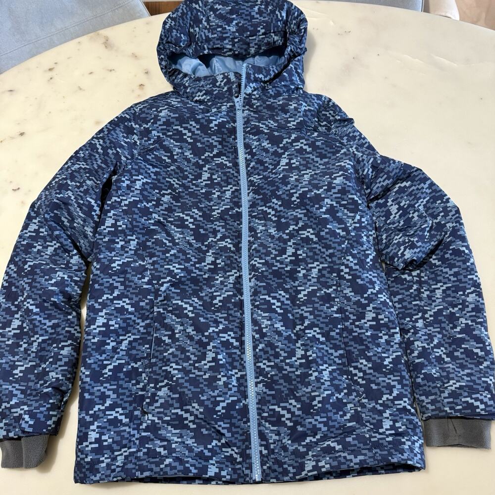 Land’s End Kid’s XL 14-16 Insulated Winter Jacket Blue Hooded Coat Ski Warm Boys